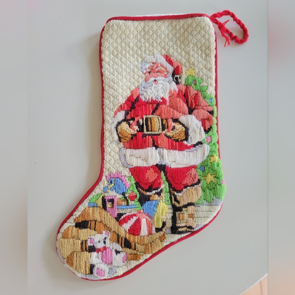 Santa Toys Vintage Needlepoint Stocking